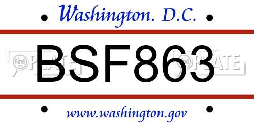 BSF863 District Of Columbia License Plate