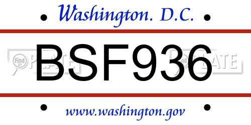 BSF936 District Of Columbia License Plate