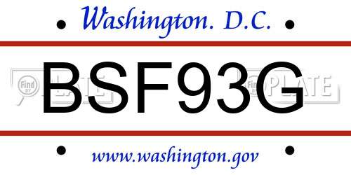 BSF93G District Of Columbia License Plate