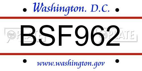 BSF962 District Of Columbia License Plate