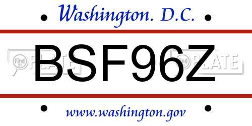 BSF96Z District Of Columbia License Plate