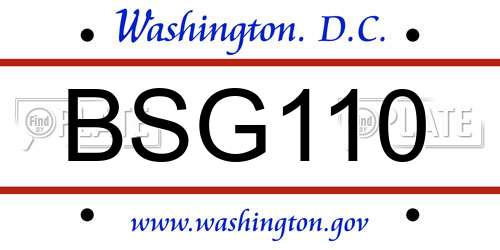 BSG110 District Of Columbia License Plate