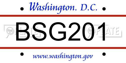 BSG201 District Of Columbia License Plate