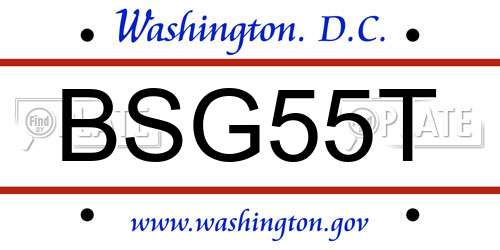 BSG55T District Of Columbia License Plate