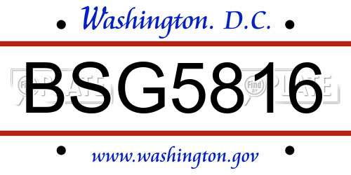 BSG5816 District Of Columbia License Plate