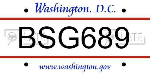 BSG689 District Of Columbia License Plate