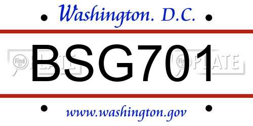BSG701 District Of Columbia License Plate
