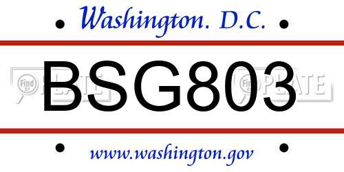 BSG803 District Of Columbia License Plate