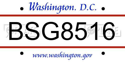 BSG8516 District Of Columbia License Plate