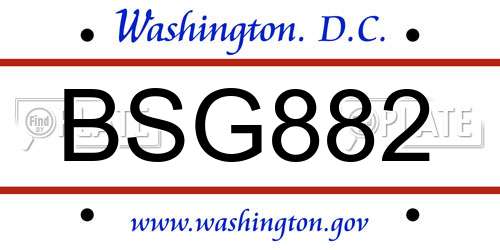 BSG882 District Of Columbia License Plate