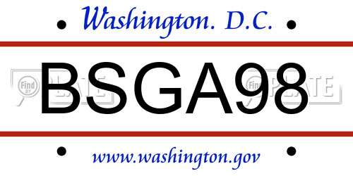 BSGA98 District Of Columbia License Plate
