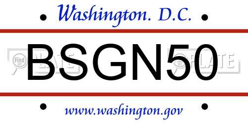 BSGN50 District Of Columbia License Plate