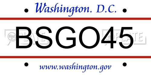 BSGO45 District Of Columbia License Plate