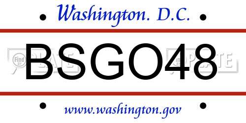 BSGO48 District Of Columbia License Plate