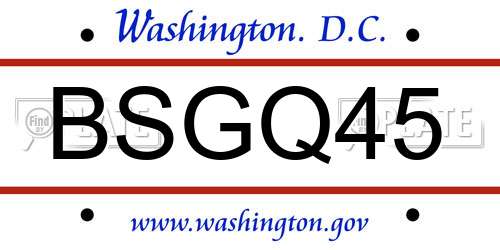 BSGQ45 District Of Columbia License Plate