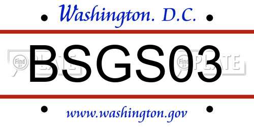 BSGS03 District Of Columbia License Plate
