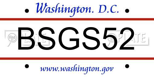BSGS52 District Of Columbia License Plate