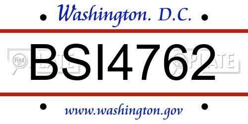 BSI4762 District Of Columbia License Plate