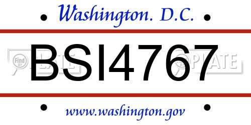 BSI4767 District Of Columbia License Plate
