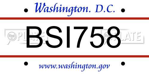 BSI758 District Of Columbia License Plate