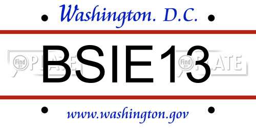 BSIE13 District Of Columbia License Plate