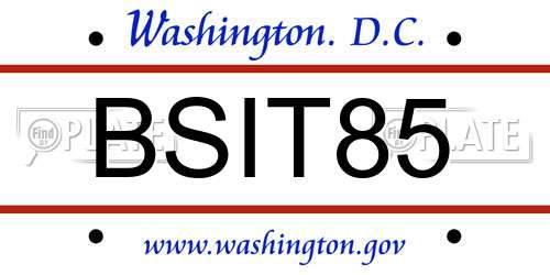 BSIT85 District Of Columbia License Plate