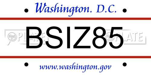 BSIZ85 District Of Columbia License Plate