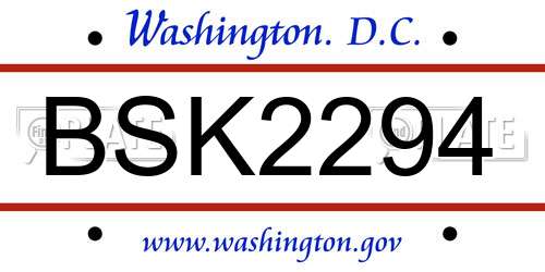 BSK2294 District Of Columbia License Plate