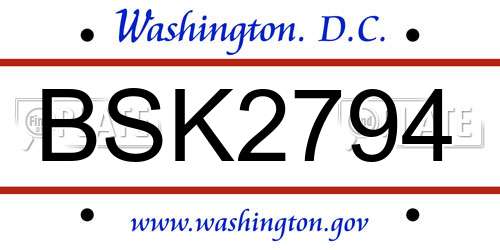BSK2794 District Of Columbia License Plate