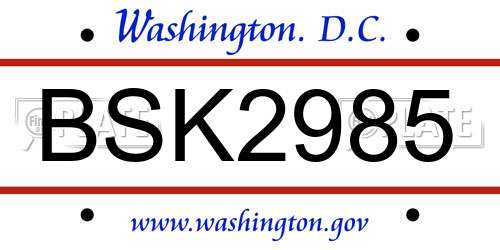 BSK2985 District Of Columbia License Plate