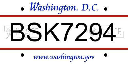 BSK7294 District Of Columbia License Plate