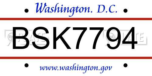 BSK7794 District Of Columbia License Plate