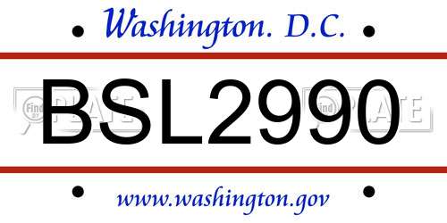 BSL2990 District Of Columbia License Plate