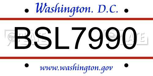 BSL7990 District Of Columbia License Plate