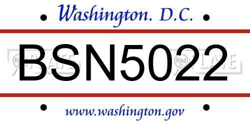 BSN5022 District Of Columbia License Plate