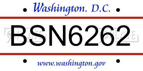 BSN6262 District Of Columbia License Plate