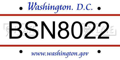 BSN8022 District Of Columbia License Plate