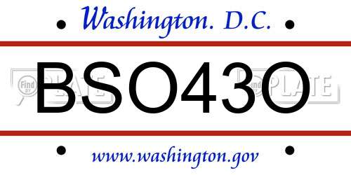 BSO43O District Of Columbia License Plate