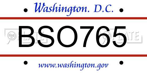 BSO765 District Of Columbia License Plate