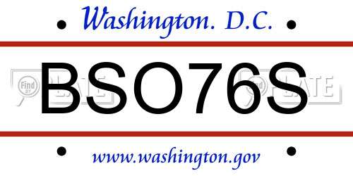 BSO76S District Of Columbia License Plate