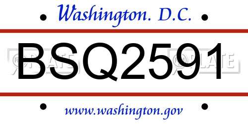 BSQ2591 District Of Columbia License Plate