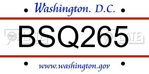BSQ265 District Of Columbia License Plate