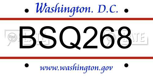 BSQ268 District Of Columbia License Plate