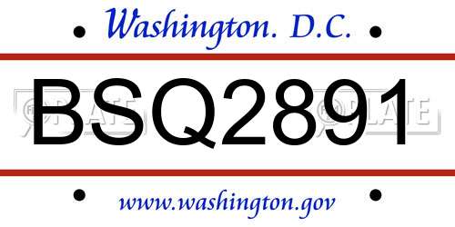 BSQ2891 District Of Columbia License Plate
