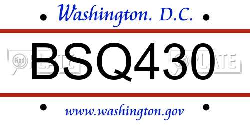 BSQ430 District Of Columbia License Plate