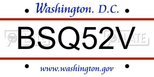 BSQ52V District Of Columbia License Plate