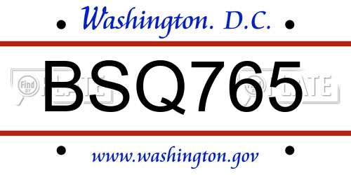 BSQ765 District Of Columbia License Plate