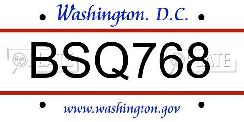 BSQ768 District Of Columbia License Plate