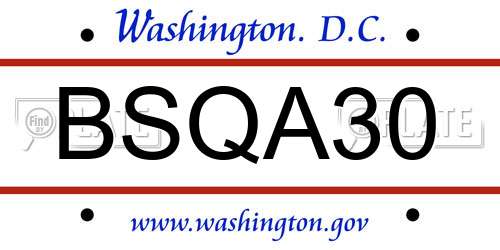 BSQA30 District Of Columbia License Plate