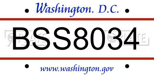 BSS8034 District Of Columbia License Plate